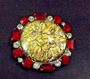 Vintage Gold Flake & Czech Rhinestone Button - xlarge 2" (4896) - Picture 1 of 4