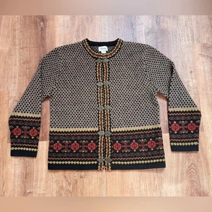 Cambridge Dry Goods vtg Nordic fair isle wool sweater size small clasp closure - Picture 1 of 9