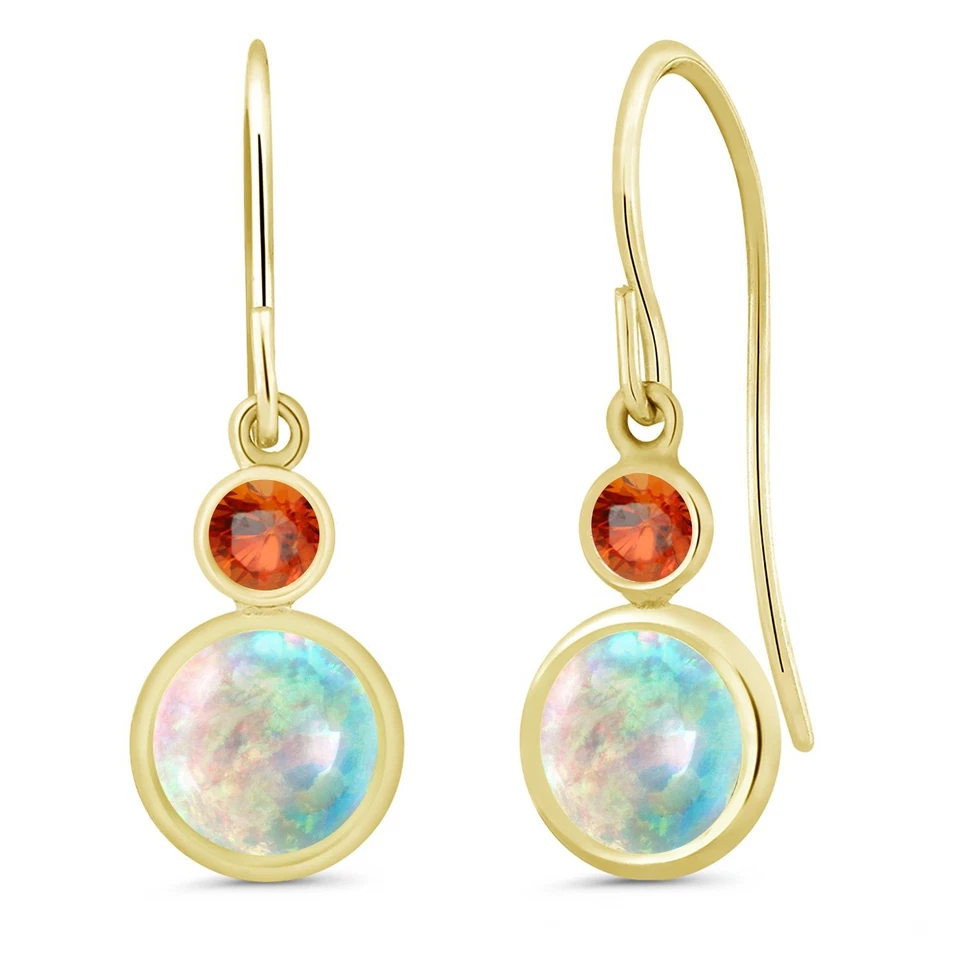 Pendientes colgantes colgantes de oro amarillo de 14K blanco simulado ópalo y zafiro naranja Foto 1 de 3