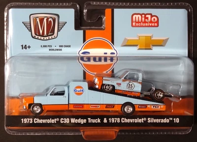 M2 MACHINES - GULF - 1973 CHEVY C30 WEDGE TRUCK & 1978 CHEVY SILVERADO 10 - MIJO - Image 1 of 3