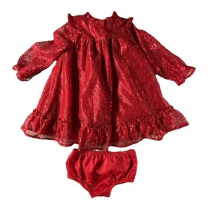 Ausgefallenes rotes Spitzenkleid mit Höschen 18 Monate Baby Hochzeit Fotoshooting Wonder Nation neu mit Etikett - Bild 1 von 5