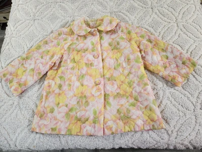 Vintage Bed Jacket Quilted Floral M/ L 1960’s Retro Floral Pink Yellow Floral - Image 1 of 4