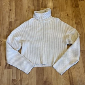 Fashion Cropped Tan Beige Ribbed Turtleneck Knit Sweater Women’s S New - Picture 1 of 5