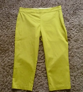 ^ MARKS & SPENCER - SIZE 14 S CROPPED CHARTREUSE (GREEN/YELLOW) STRETCH TROUSERS - Picture 1 of 14