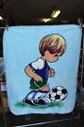 Baby Size Blanket Bedspread With A Picture Of A Boy Playing Soccer