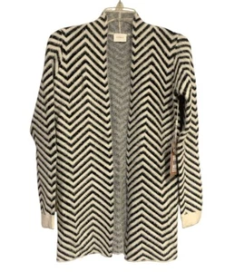 Cyrus Cardigan Aperto Nero Bianco Motivo Chevron Maglia Ciglia Donna Taglia XS - Foto 1 di 7