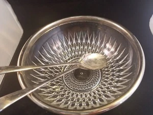 vintage F B Rogers Silver Co  Salad Bowl & serving utensils - Picture 1 of 5