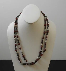 Vintage Red Grey Gray Brown Bead Necklace No Clasp Circumference About 47" W51 - Picture 1 of 12