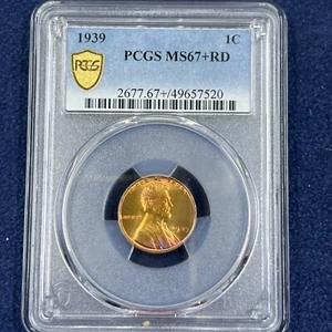1939 LINCOLN CENT PCGS MS67+RD LOT Z 29 - Picture 1 of 10