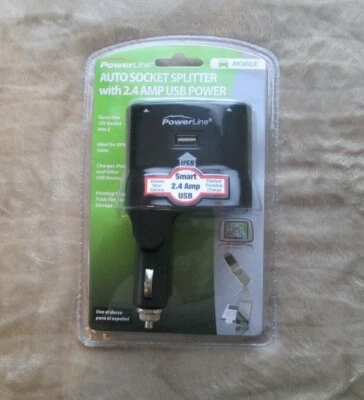 Powerline Auto Socket Splitter 2.4 Amp Usb Power 90337 In Sealed Factory Package - Image 1 of 4