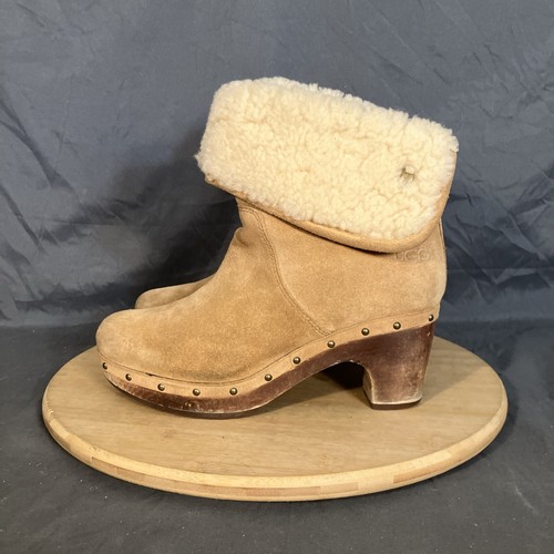 Stivali UGG Lynnea donna 6 37 pelle marrone shearling polsino zoccolo pieghevole 3204