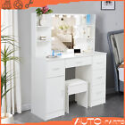 White Dressing Table with LED Mirror Stool Bedroom Makeup Vanity Desk Cosmetic