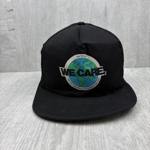 Vintage We Care Hat Cap Snap Back Black Canvas Recycling Logo - Picture 1 of 6