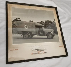 WW2 AUSTRALIA ARMY FRAMED ORIGINAL PHOTO AMBULANCE DATED 1940 - Picture 1 of 4