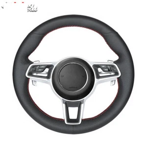 DIY Hand Sew Black Leather Car Steering Wheel Cover for Porsche Macan Cayenne - Picture 1 of 6
