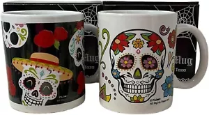 Sugar Skull Day of The Dead Mugs in Gift Boxes Set of 2 Halloween - Picture 1 of 5
