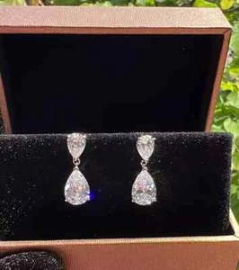 4Ct Pear Cut Lab Grown Diamond IGI Certify Drop Dangle Earrings 14k White Gold - Picture 1 of 11