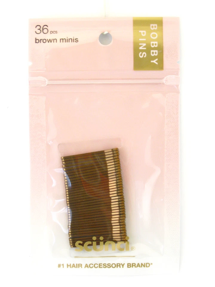 SCUNCI Mini Brown Bobby Pins Elevated Basic - 36pk