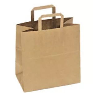 grocery bag12"x7"x14" kraft brown paper bag Large with flat handle Case of 50 - Picture 1 of 3