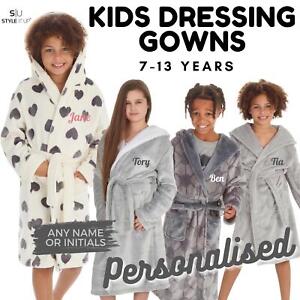 Personalised Unisex Kids Girls Boys Hooded Robes Fleece Warm Dressing Gowns New