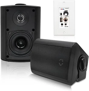 Altavoces interiores exteriores Herdio 4" 200W impermeables con cable + amplificador de pared Bluetooth - Imagen 1 de 34