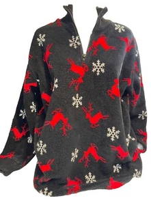 Talbots Fleece Top Small Petite 1/4 Zip Snowflakes Reindeer Warm Cozy Soft - Picture 1 of 7