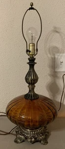 Vintage Optic Amber Table Lamp Glass Globe MCM Night Light - Picture 1 of 6