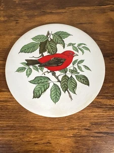 Hyalyn 1970s Scarlet Tanager Hanging Trivet with Cork Back 6" - Picture 1 of 5