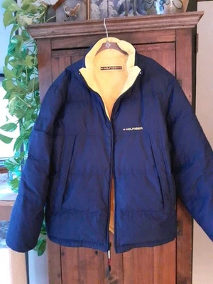 Men's XL Tommy Hilfiger Jacket YELLOW  NAVY REVERSIBLE DOWN L.A. Rams colors LN - Image 1 of 4