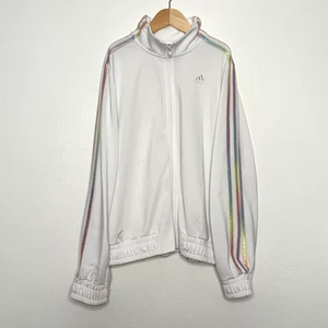 Adidas Girls Full Zip, White & Rainbow Track Jacket, Size XL - Picture 1 of 6