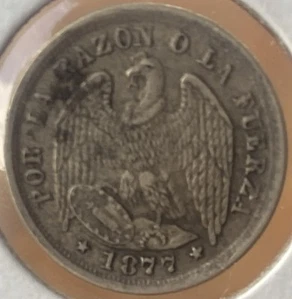 Moneta Argento Cile 1/2 Decimo 1877 Condor Aquila XF+ - Foto 1 di 2
