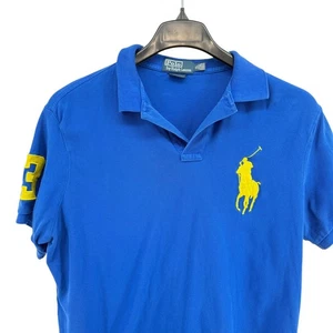Polo by Ralph Lauren Custom Fit Blue Polo Shirt Yellow Big Pony #3 Mens XL - Picture 1 of 11