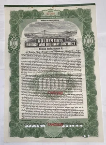 Original Golden Gate Bridge 1000 $ Bauanleihe Serie B 1933/1969 #27208 - Bild 1 von 2