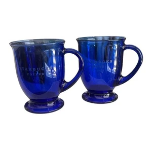 Vintage Starbucks Cobalt Blue Anchor Hocking Retired Mugs Set of 2 - Picture 1 of 9