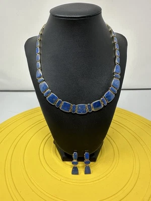 Pendientes gargantilla enchapados en oro lapislázuli de plata de ley 48 g 19 pulgadas Foto 1 de 4