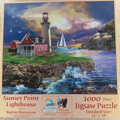 Sunset Point Lighthouse 1000 Piece Jigsaw Puzzle Bigelow by SunsOut - Image 1 of 3