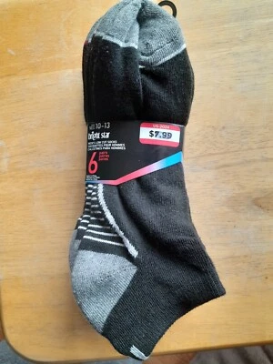 Calcetines de corte bajo para hombre talla 10-13 NUEVO negro gris con rayas 6 pares nuevos Foto 1 de 3