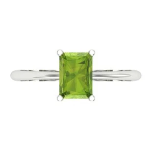 1 cttw Solitaire Natural Peridot Engagement Ring - 14K Solid Gold (White Gold) - Picture 1 of 11