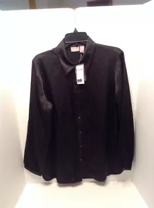 Nuevo con etiquetas Chico's Outlet Rigley en negro pliegues texturizados parte superior con botones talla 1 mediana - Imagen 1 de 9