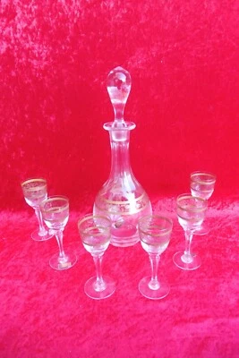 edle  Karaffe  mit 6 Gläsern , Bohemia , vergoldet - Bild 1 von 4