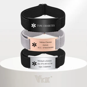 Vnox Personalized Medical Alert ID Bracelet Elastic Emergency Bangle Wristband - Picture 1 of 17
