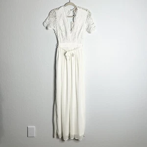 Club L London Dress Women Size 2 Maxi lace Crochet V Neck white Gown Asos b3 - Picture 1 of 23