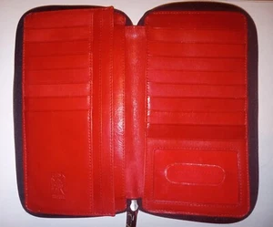 Tusk Black Pebble Leather Women's Wallet W/Red Interior Vtg. - Picture 1 of 5