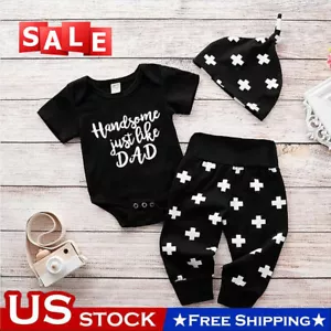 Newborn Kid Baby Boy 3PCS Clothes Jumpsuit Romper Bodysuit Pants Outfits Set USA - Picture 1 of 8