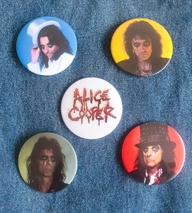 ALICE COOPER Badge Button Set 57mm 2 1/4" Pins Pinback trash nightmare 70s 80s - Picture 1 of 9