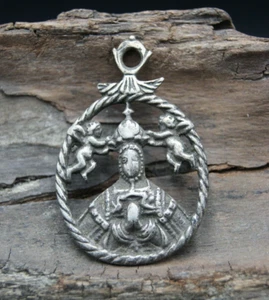 † 19TH BVM STERLING MEDAL PENDANT NUESTRA SENORA DEL SAGRARIO TOLEDO SPAIN † - Picture 1 of 12