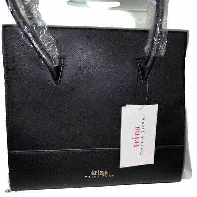 Trina Turk Cuero Vegano Negro Bolso de Hombro/Bolso de Mano Tono Dorado Acento y Cremallera Nuevo con Etiquetas Foto 1 de 4