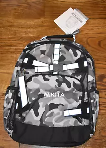 Pottery Barn Kids Mackenzie Black/Gray Camo Backpack Large NIKITA Embroidery NWT - Picture 1 of 2