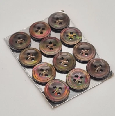 12 braune 4-Loch Perlmutt Knöpfe 11 mm / Mother-of-Pearl Button Bouton MOP C44 - Bild 1 von 2