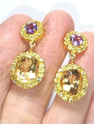 Gorgeous Amethyst,Citrine,Peridot dangle Earrings 925 Sterling 14K Gold plate - Image 1 of 4